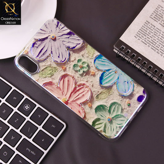 iPhone XS / X Cover - Design4 -New Shiny Holographic Floral Design With Stylish Camera Lens Protection Soft Border Case