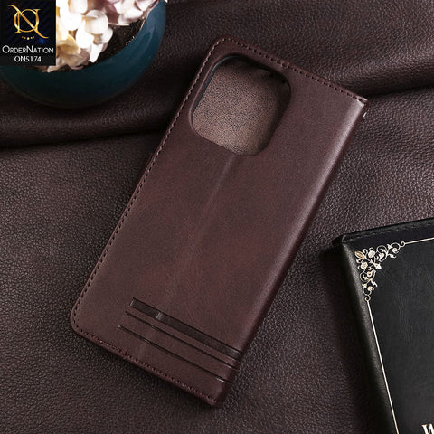 Xiaomi Redmi Note 13 Cover - Dark Brown -  Premium Magnetic Leather Wallet Flip book Card Slots Soft Case