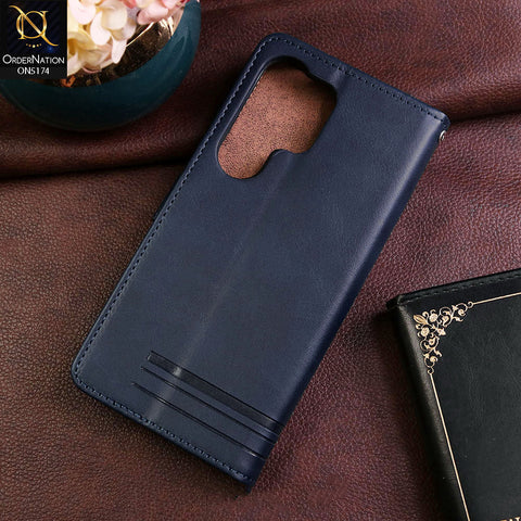 Samsung Galaxy S24 Ultra Cover - Blue -  Premium Magnetic Leather Wallet Flip book Card Slots Soft Case