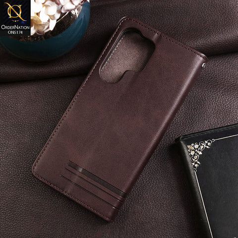 Samsung Galaxy S24 Ultra Cover - Dark Brown -  Premium Magnetic Leather Wallet Flip book Card Slots Soft Case