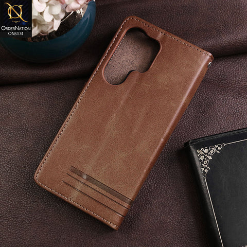 Samsung Galaxy S24 Ultra Cover - Light Brown -  Premium Magnetic Leather Wallet Flip book Card Slots Soft Case
