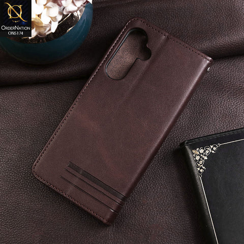 Samsung Galaxy A55 Cover - Dark Brown -  Premium Magnetic Leather Wallet Flip book Card Slots Soft Case