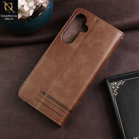Samsung Galaxy A35 Cover - Light Brown -  Premium Magnetic Leather Wallet Flip book Card Slots Soft Case