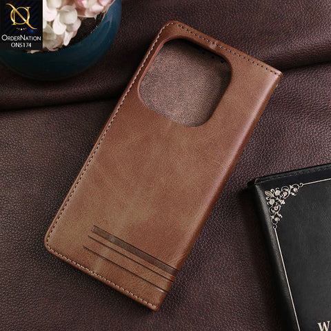 Tecno Pop 8 Cover - Light Brown - Premium Magnetic Leather Wallet Flip book Card Slots Soft Case