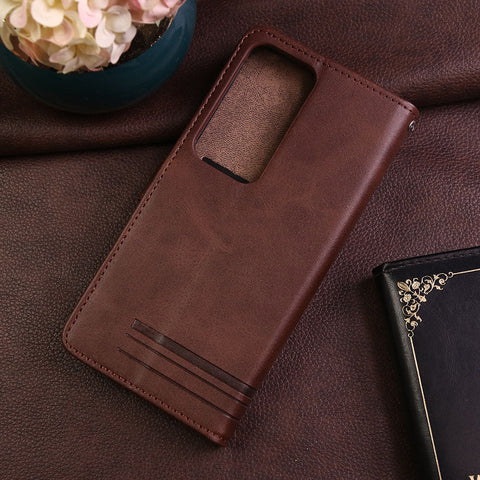 Vivo V30 Cover - Dark Brown -  Premium Magnetic Leather Wallet Flip book Card Slots Soft Case