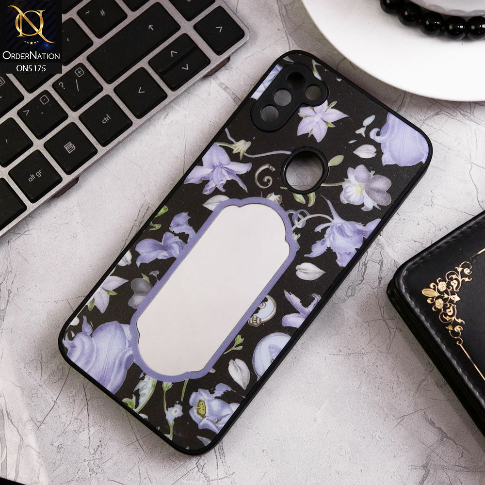 Samsung Galaxy M11 Cover - Black - Trendy Printed Spring Floral Design Mirror Soft Border Case With Camera Protection