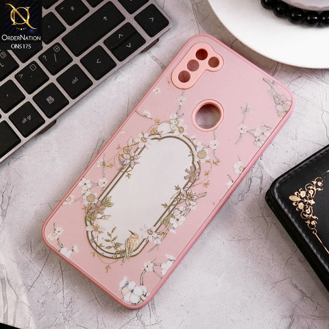 Samsung Galaxy A11 Cover - Pink - Trendy Printed Spring Floral Design Mirror Soft Border Case With Camera Protection