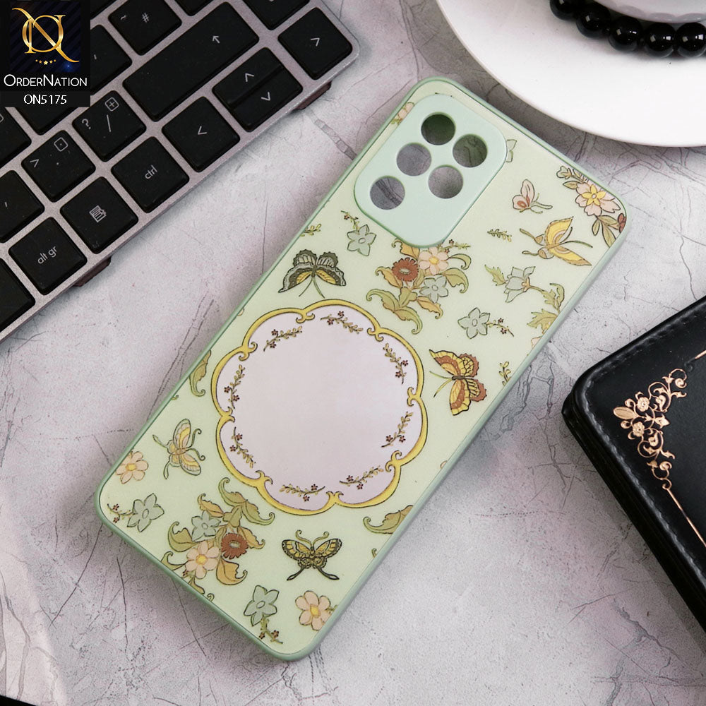 Samsung Galaxy M22 Cover - Green - Trendy Printed Spring Floral Design Mirror Soft Border Case With Camera Protection