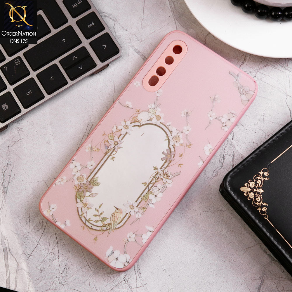 Samsung Galaxy A30s Cover - Pink - Trendy Printed Spring Floral Design Mirror Soft Border Case With Camera Protection