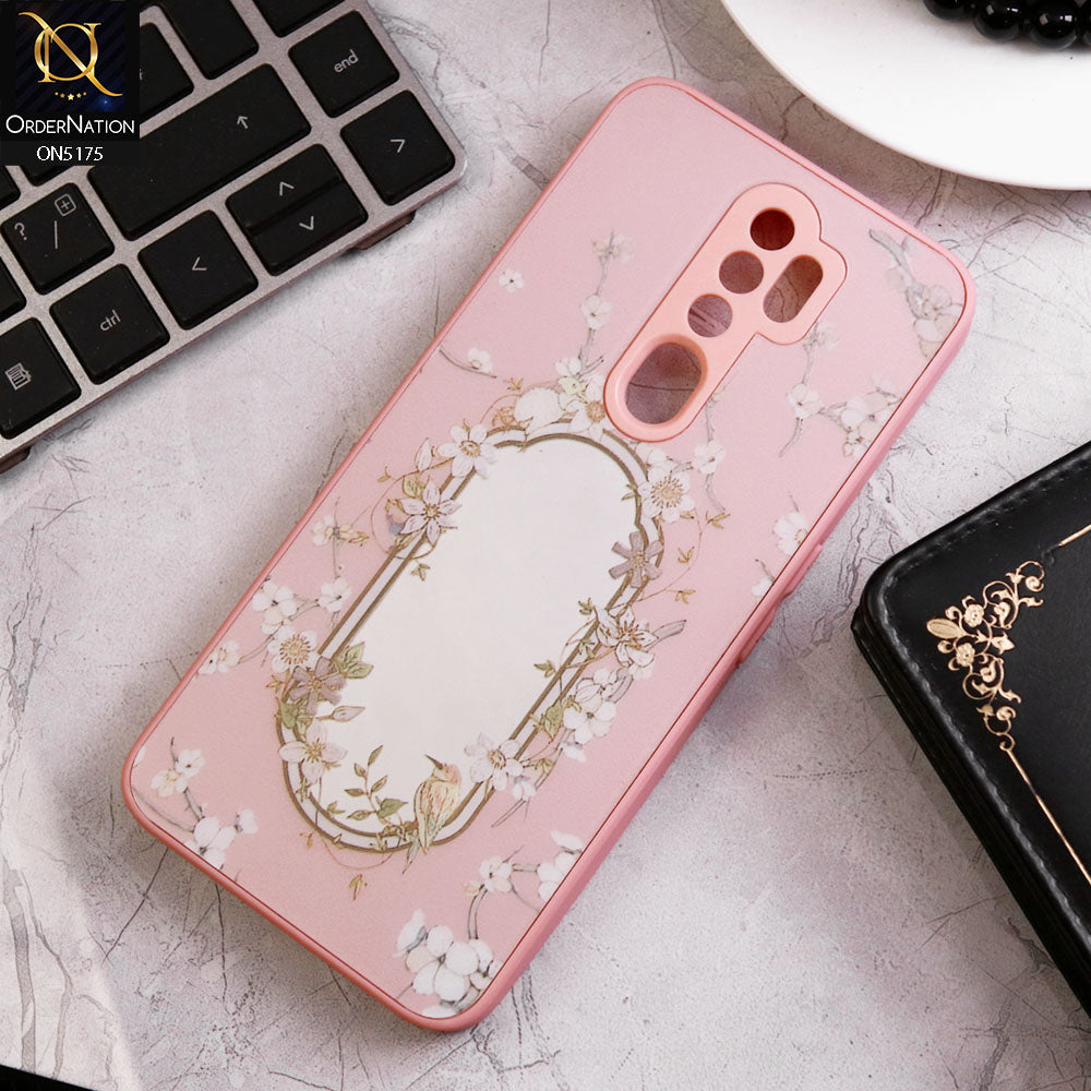 Oppo A9 2020 Cover - Pink - Trendy Printed Spring Floral Design Mirror Soft Border Case With Camera Protection