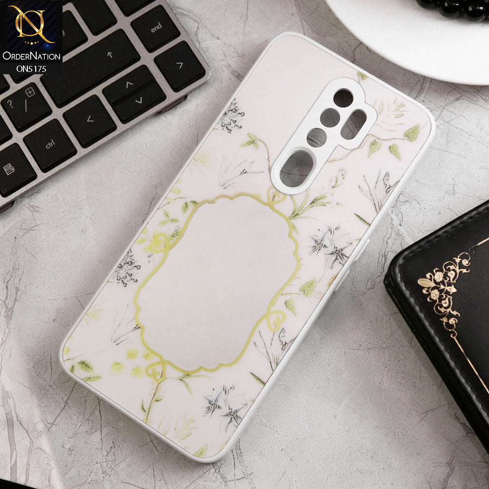 Oppo A9 2020 Cover - White - Trendy Printed Spring Floral Design Mirror Soft Border Case With Camera Protection