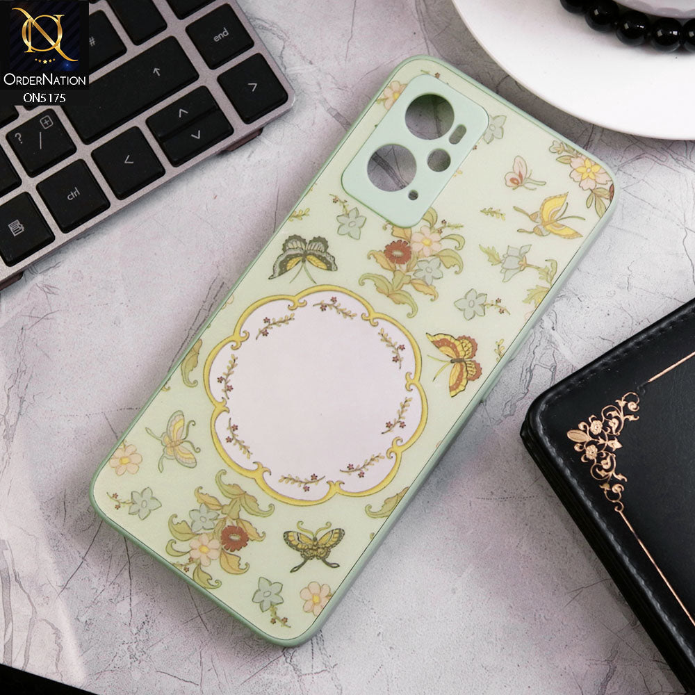 Oppo A96 4G Cover - Green - Trendy Printed Spring Floral Design Mirror Soft Border Case With Camera Protection