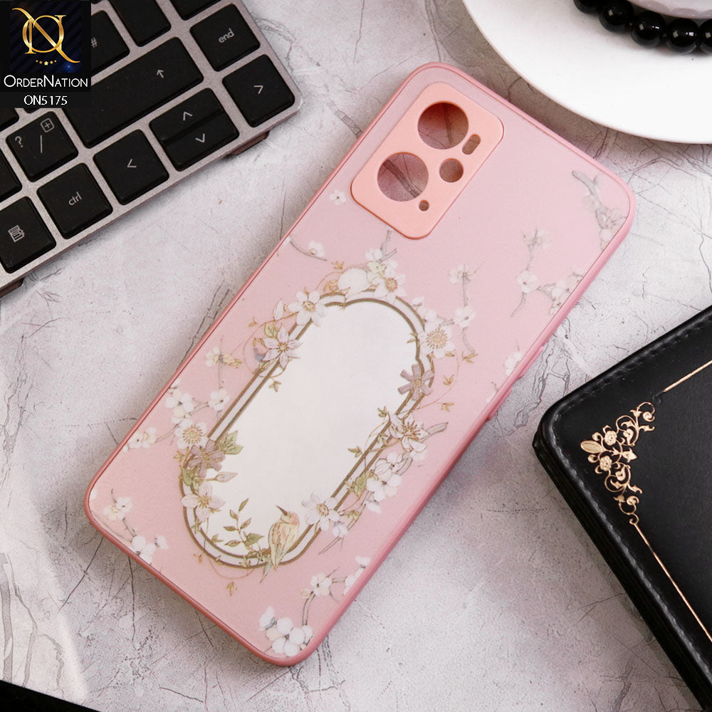 Oppo A76 Cover - Pink - Trendy Printed Spring Floral Design Mirror Soft Border Case With Camera Protection