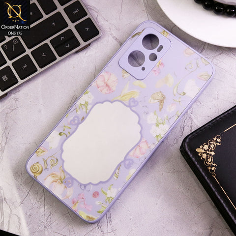 Oppo A96 4G Cover - Purple - Trendy Printed Spring Floral Design Mirror Soft Border Case With Camera Protection