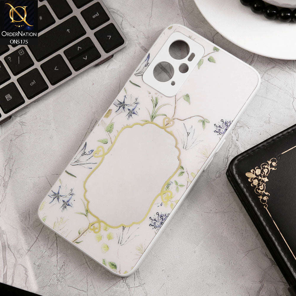 Oppo A96 4G Cover - White - Trendy Printed Spring Floral Design Mirror Soft Border Case With Camera Protection