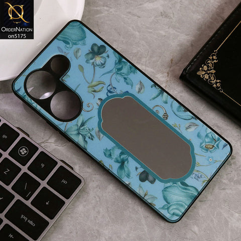 Tecno Camon 20 Pro Cover - Blue - Trendy Printed Spring Floral Design Mirror Soft Border Case With Camera Protection