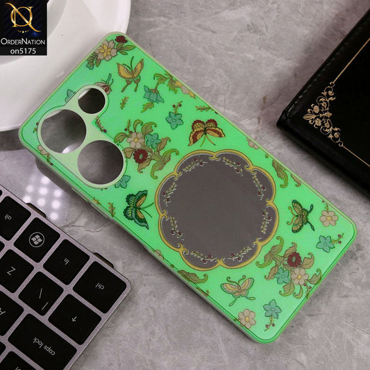 Tecno Camon 20 Pro Cover - Green - Trendy Printed Spring Floral Design Mirror Soft Border Case With Camera Protection