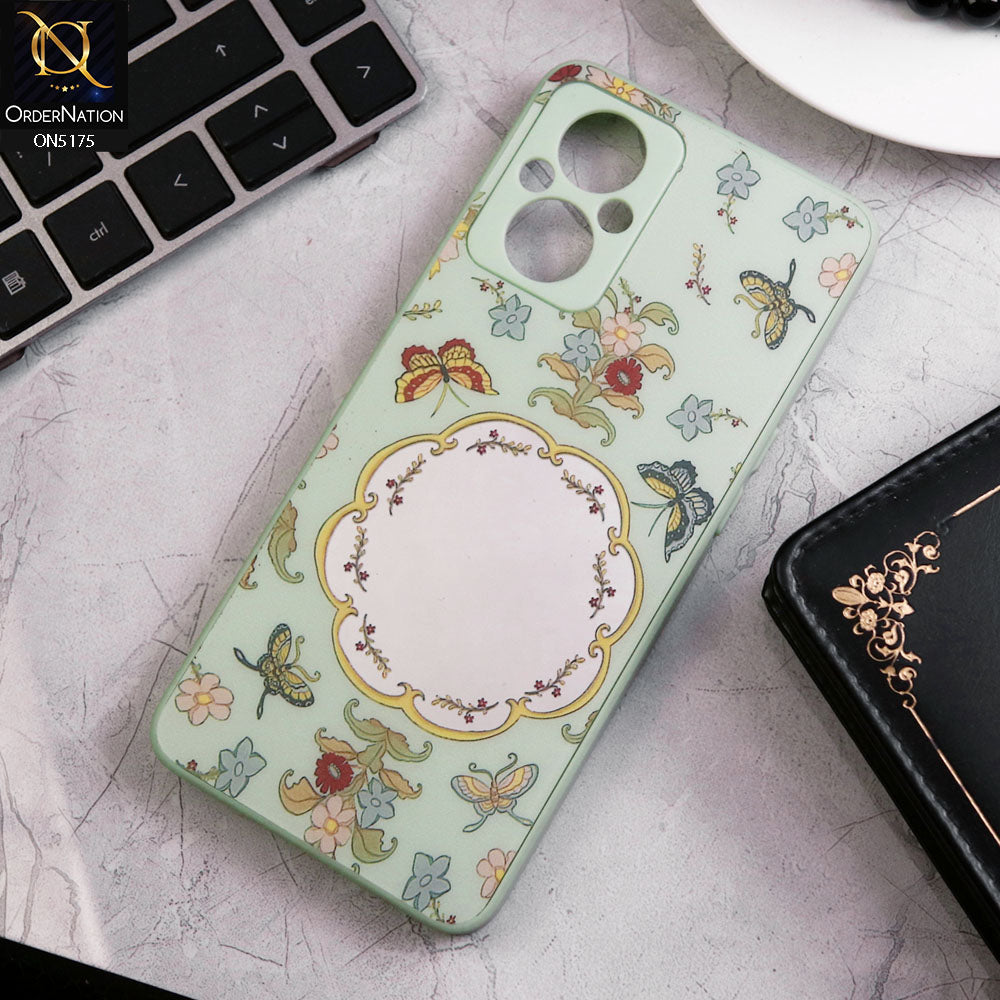 Oppo Reno 8 Z Cover - Green - Trendy Printed Spring Floral Design Mirror Soft Border Case With Camera Protection