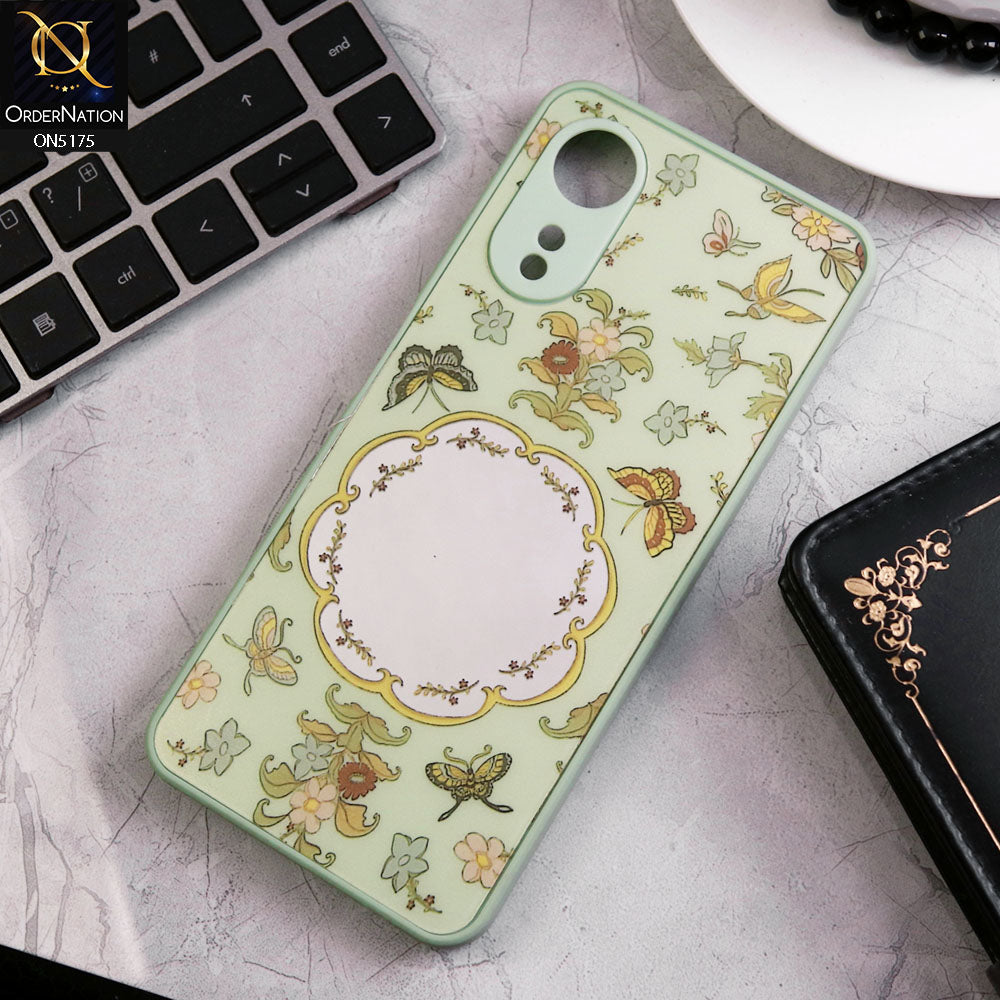 Oppo A17 Cover - Green - Trendy Printed Spring Floral Design Mirror Soft Border Case With Camera Protection