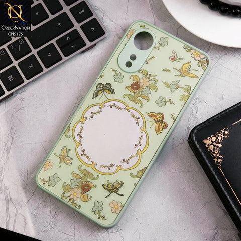Oppo A17 Cover - Green - Trendy Printed Spring Floral Design Mirror Soft Border Case With Camera Protection