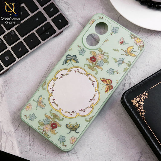 Oppo A38 Cover - Green - Trendy Printed Spring Floral Design Mirror Soft Border Case With Camera Protection
