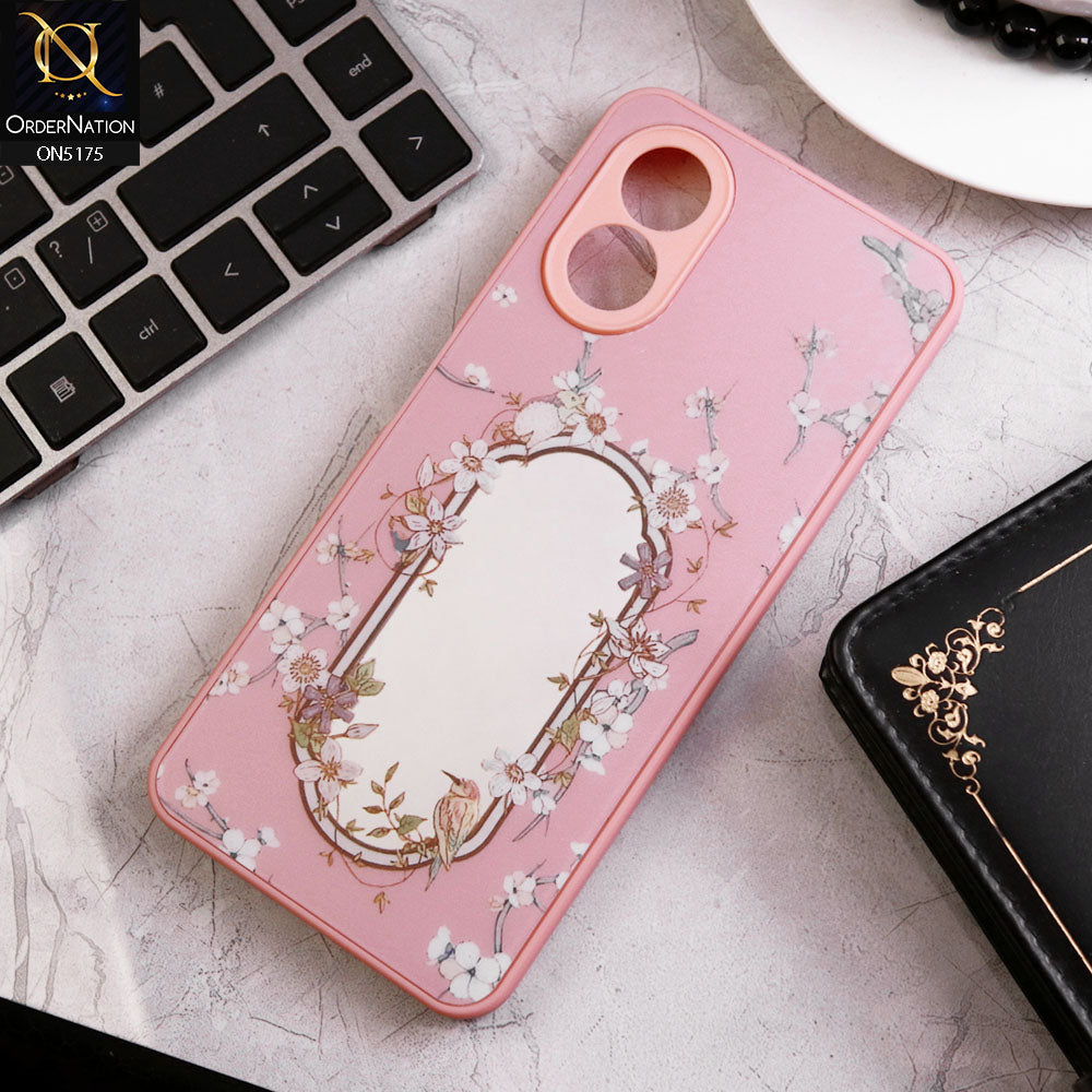 Oppo A38 Cover - Pink - Trendy Printed Spring Floral Design Mirror Soft Border Case With Camera Protection