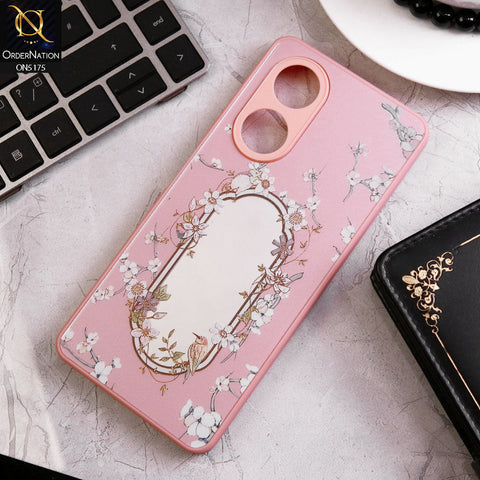 Oppo A58 4G Cover - Pink - Trendy Printed Spring Floral Design Mirror Soft Border Case With Camera Protection