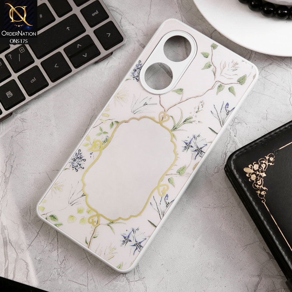 Oppo A58 4G Cover - White - Trendy Printed Spring Floral Design Mirror Soft Border Case With Camera Protection