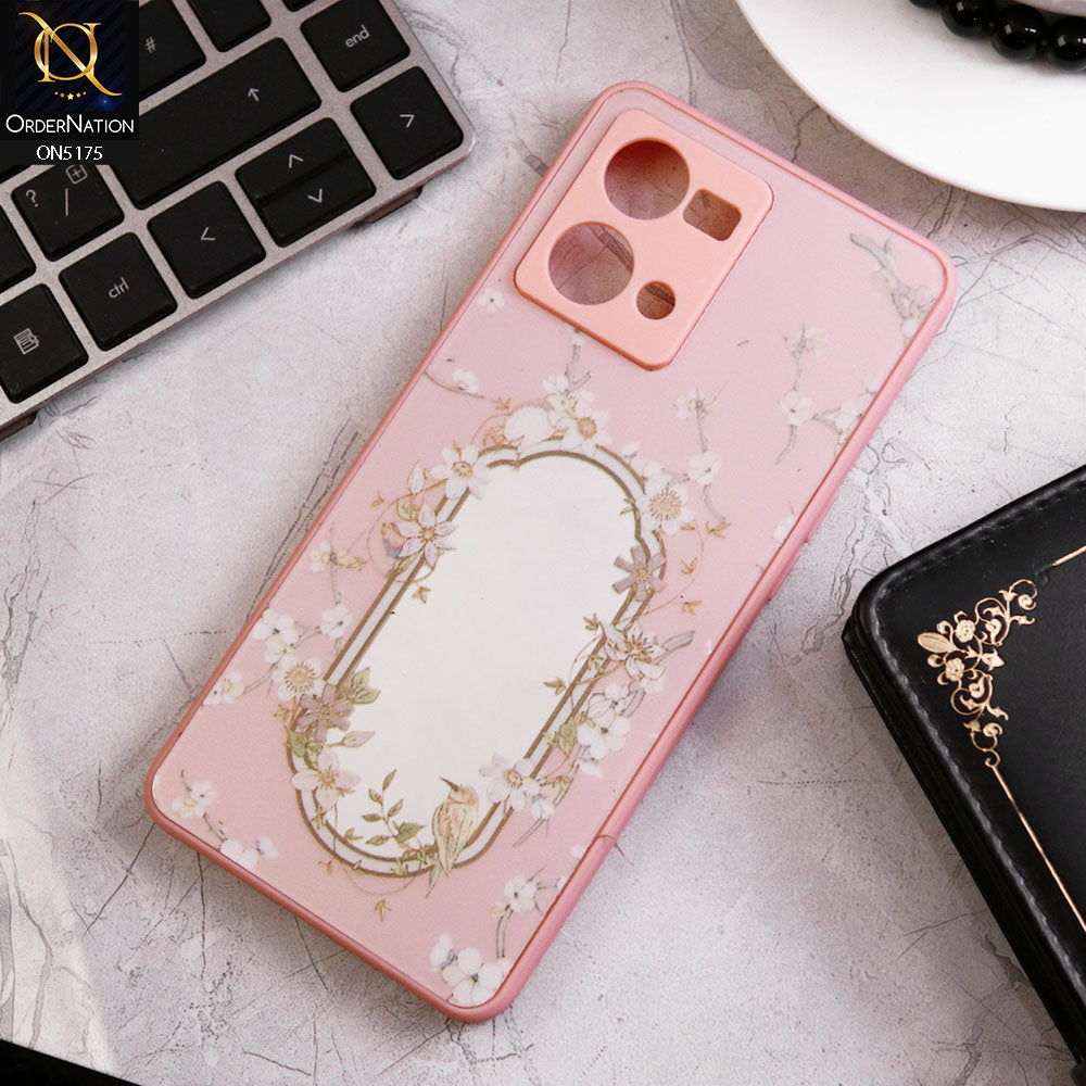 Oppo Reno 7 4G Cover - Pink - Trendy Printed Spring Floral Design Mirror Soft Border Case With Camera Protection