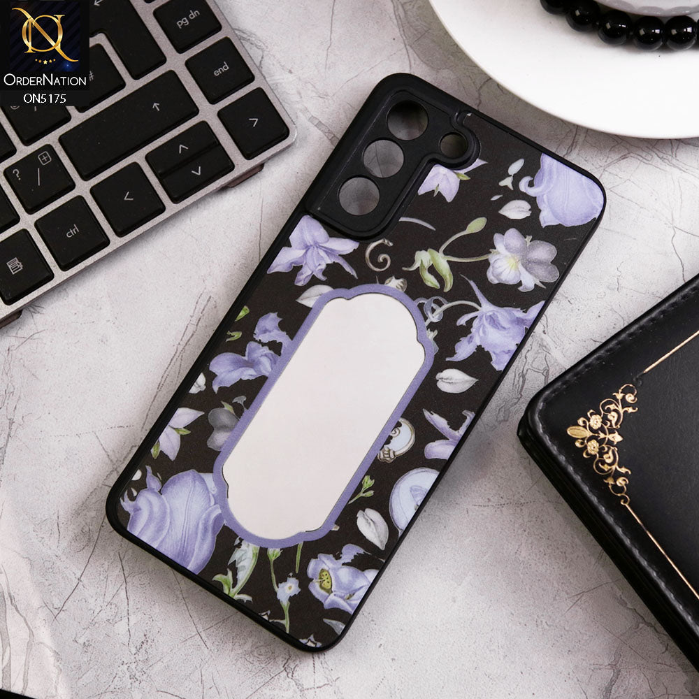 Samsung Galaxy S21 FE 5G Cover - Black - Trendy Printed Spring Floral Design Mirror Soft Border Case With Camera Protection