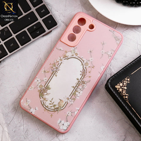 Samsung Galaxy S21 FE 5G Cover - Pink - Trendy Printed Spring Floral Design Mirror Soft Border Case With Camera Protection