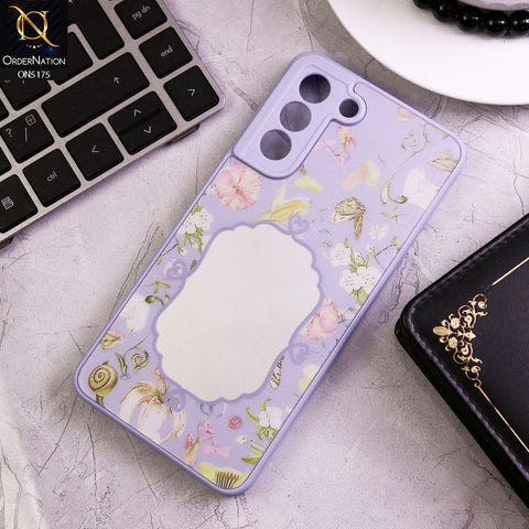 Samsung Galaxy S21 FE 5G Cover - Purple - Trendy Printed Spring Floral Design Mirror Soft Border Case With Camera Protection