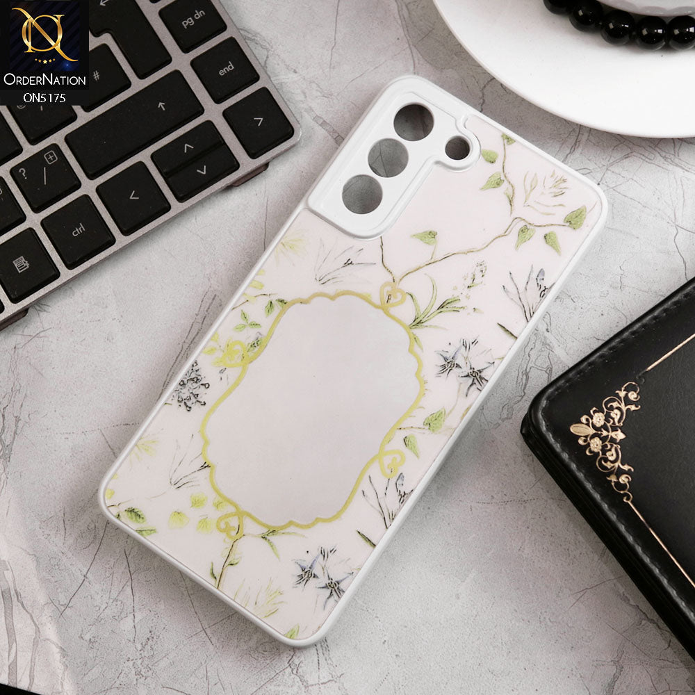 Samsung Galaxy S21 FE 5G Cover - White - Trendy Printed Spring Floral Design Mirror Soft Border Case With Camera Protection
