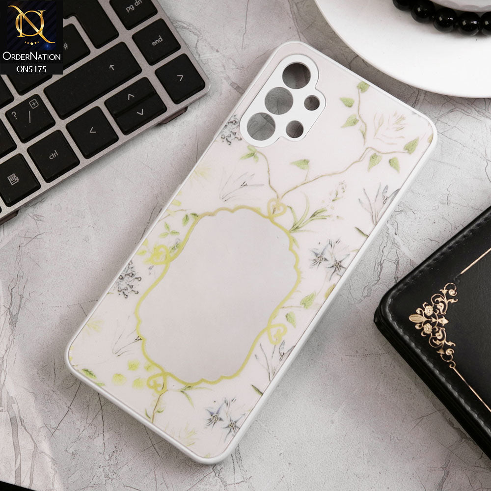 Samsung Galaxy A13 Cover - White - Trendy Printed Spring Floral Design Mirror Soft Border Case With Camera Protection