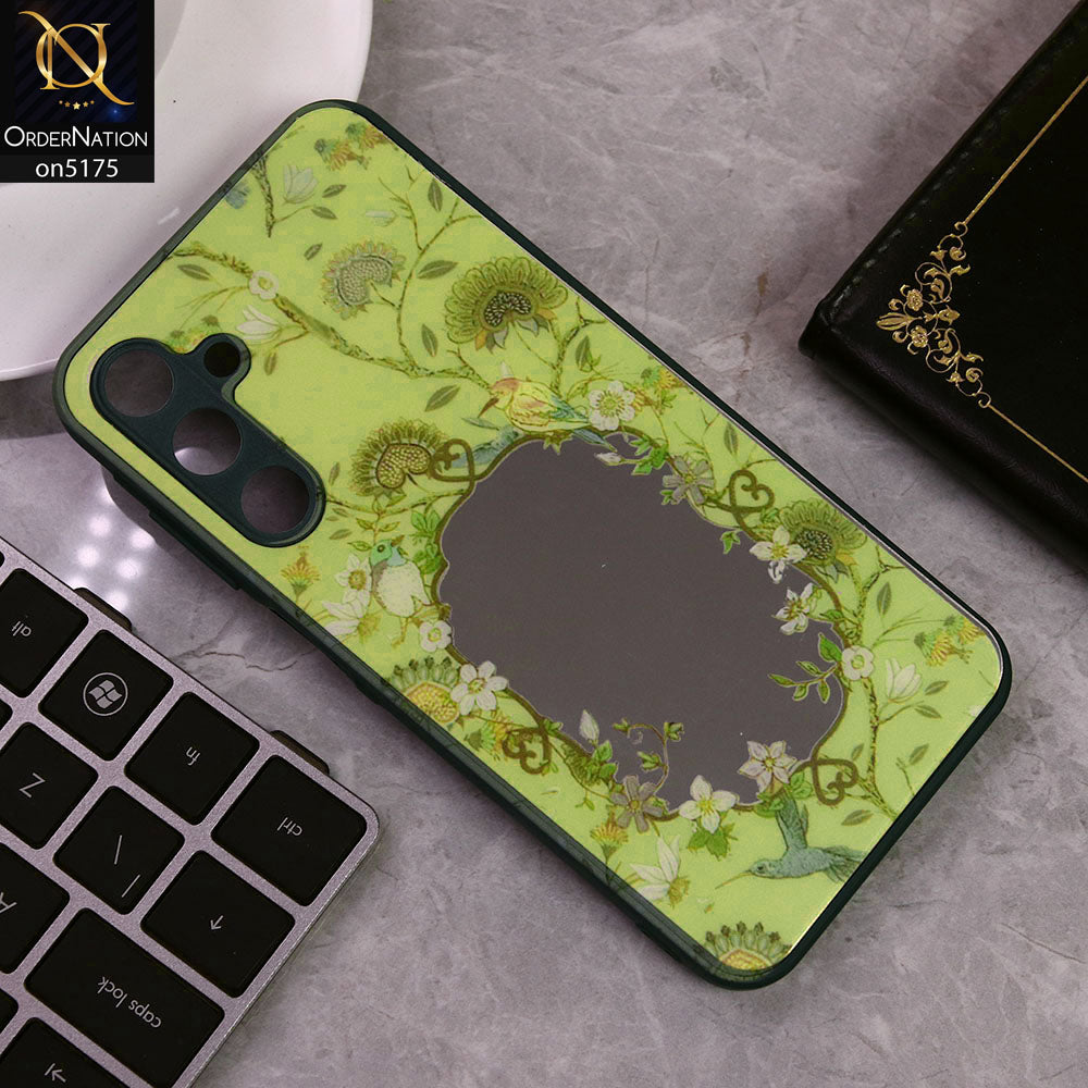 Samsung Galaxy A14 Cover - Dark Green - Trendy Printed Spring Floral Design Mirror Soft Border Case With Camera Protection