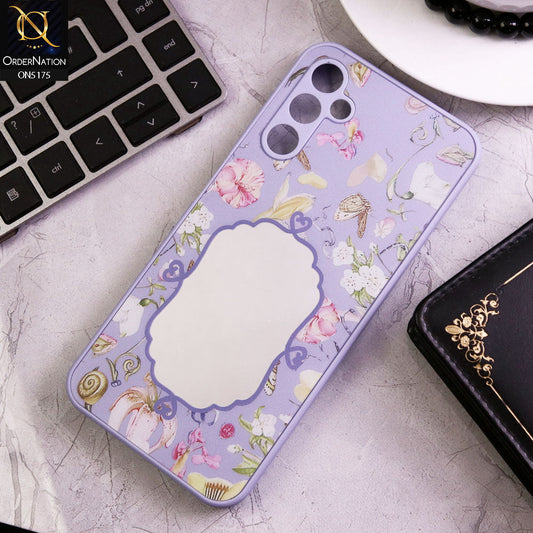 Samsung Galaxy A14 Cover - Purple - Trendy Printed Spring Floral Design Mirror Soft Border Case With Camera Protection
