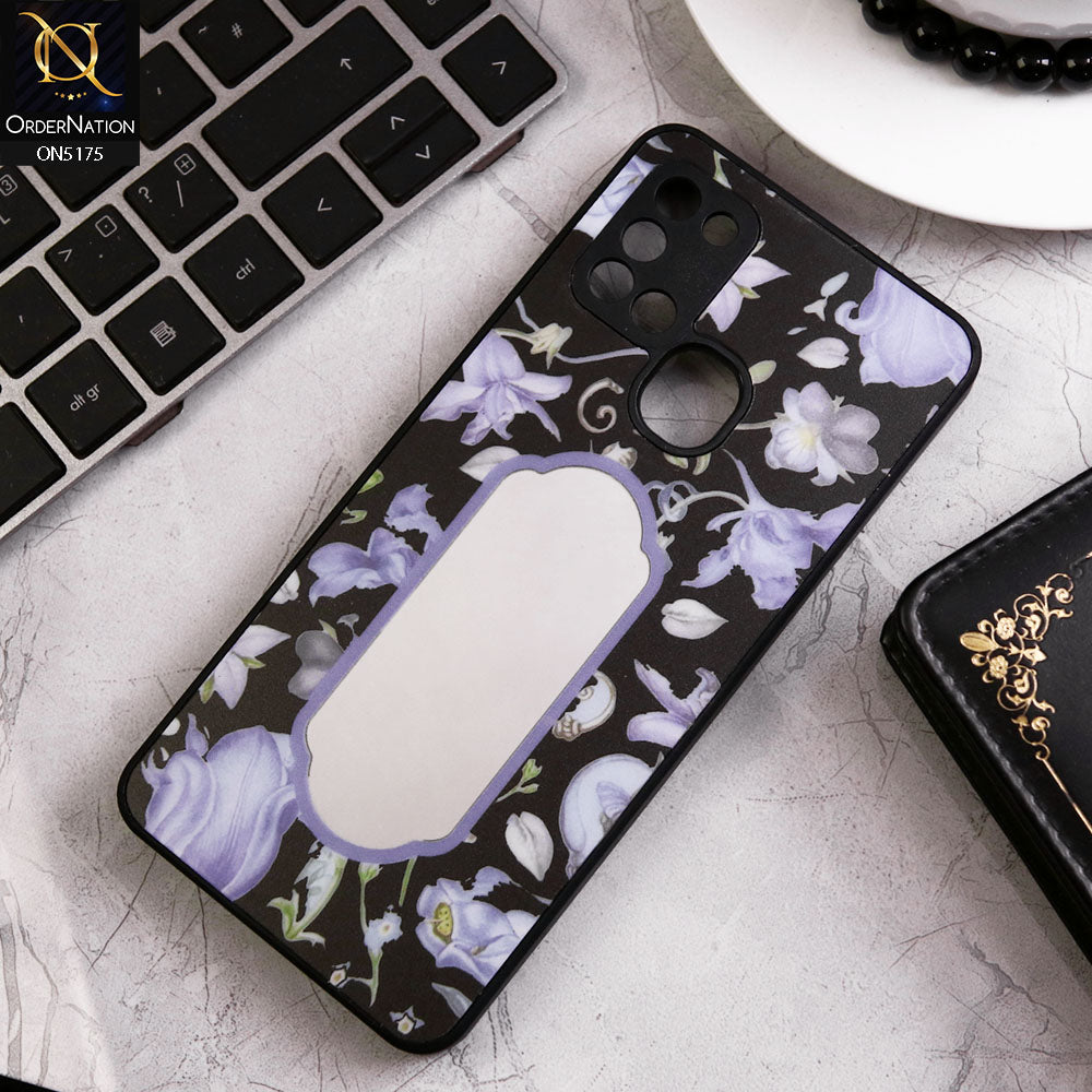 Samsung Galaxy A21s Cover - Black - Trendy Printed Spring Floral Design Mirror Soft Border Case With Camera Protection