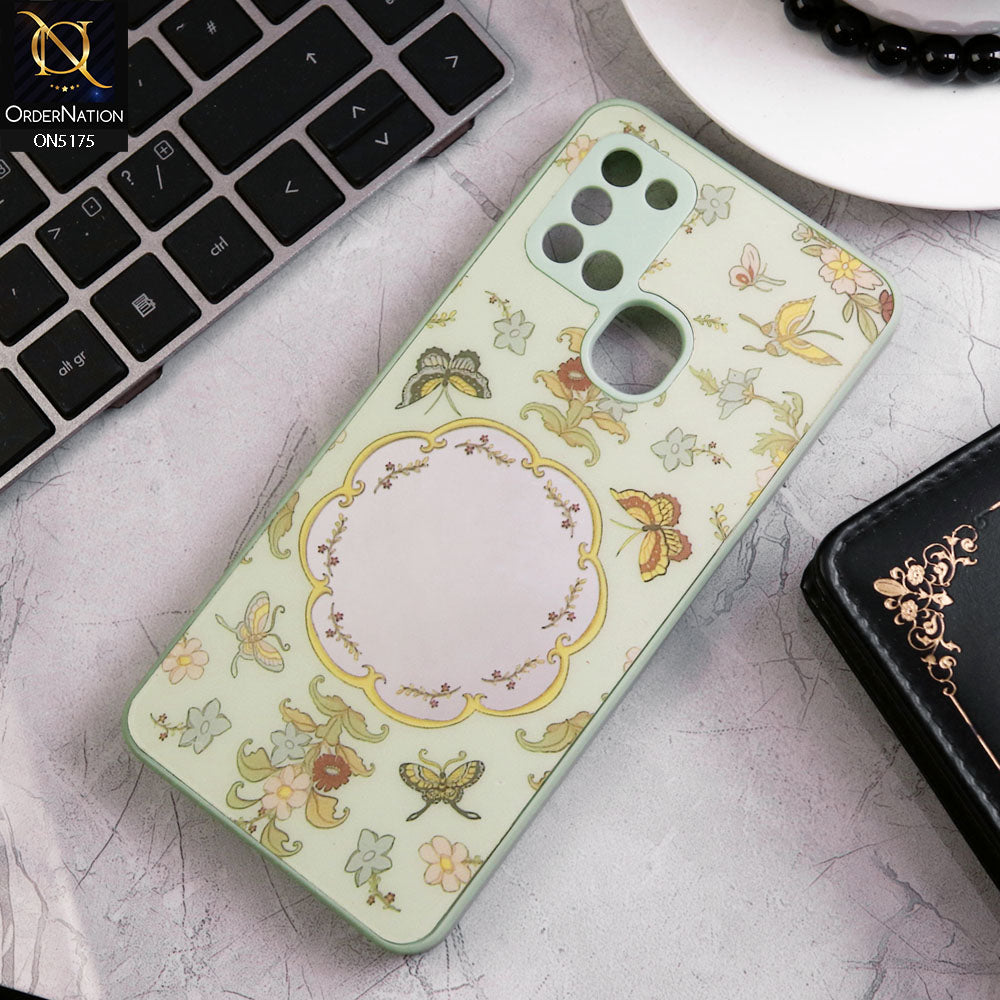 Samsung Galaxy A21s Cover - Green - Trendy Printed Spring Floral Design Mirror Soft Border Case With Camera Protection