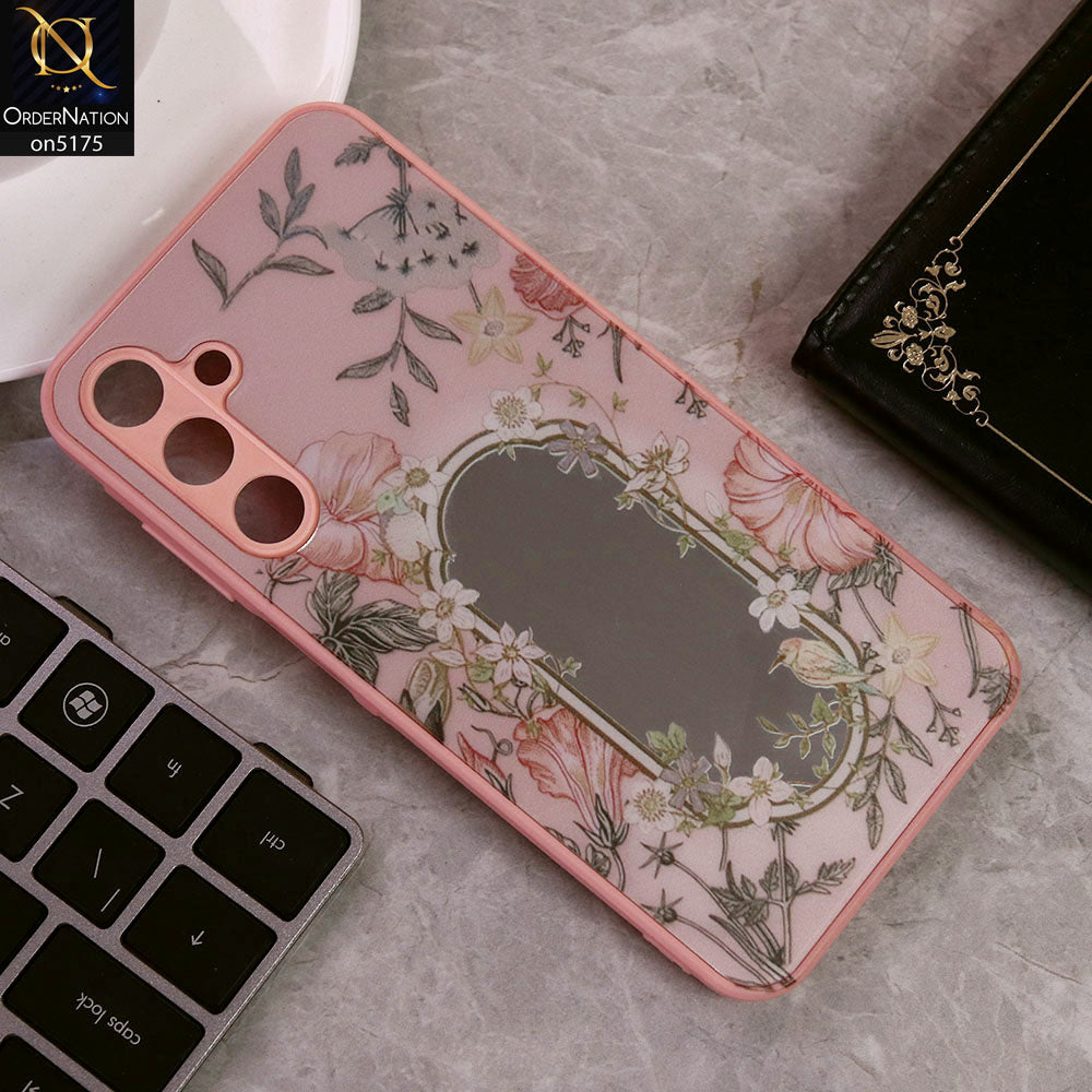 Samsung Galaxy A25 5G Cover - Pink - Trendy Printed Spring Floral Design Mirror Soft Border Case With Camera Protection