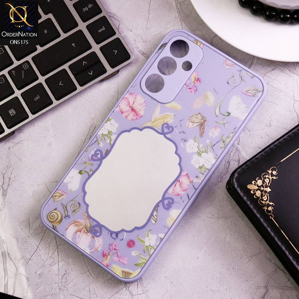Samsung Galaxy A34 5G Cover - Purple - Trendy Printed Spring Floral Design Mirror Soft Border Case With Camera Protection