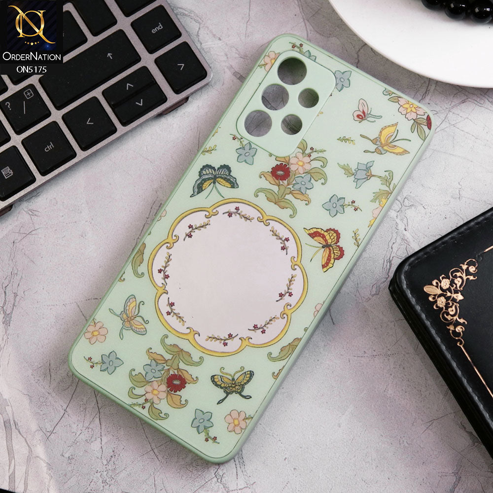 Samsung Galaxy A72 Cover - Green - Trendy Printed Spring Floral Design Mirror Soft Border Case With Camera Protection