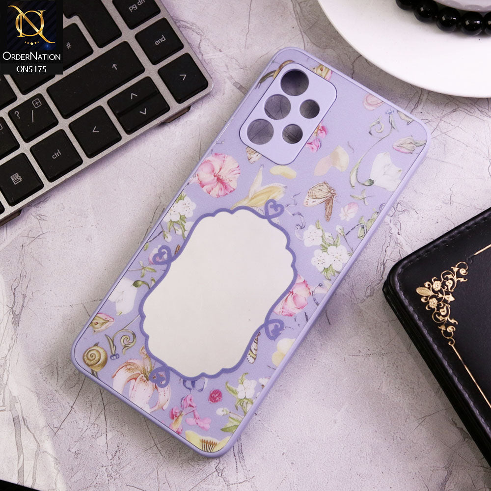 Samsung Galaxy A72 Cover - Purple - Trendy Printed Spring Floral Design Mirror Soft Border Case With Camera Protection