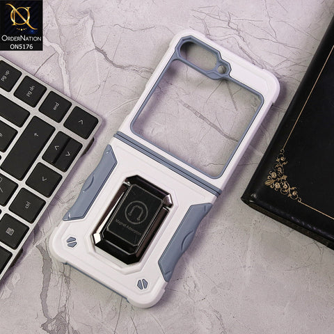Samsung Galaxy Z Flip 6 Cover - White - Military Grade Heavy Duty Armor With Kickstand Shockproof Dual-Layer Protection Case