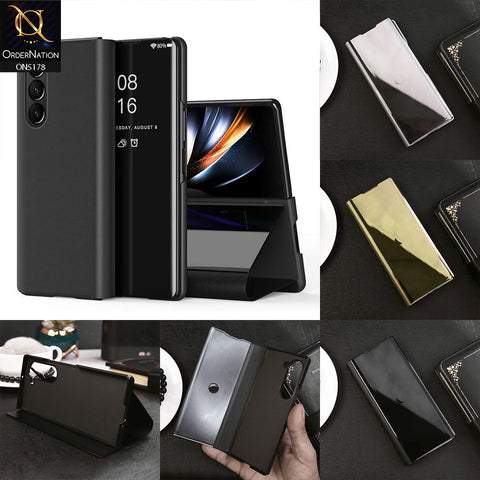 Samsung Galaxy Z Fold 6 5G Cover - Black - Luxury Mirror View QR Flip Book Case