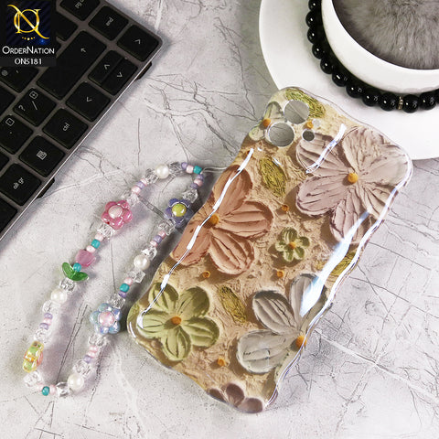 iPhone 11 Cover - Design1 - New Holographic Shine Oil Painting Flowers Design Curvy Borders Protective Case With Tussle Holder