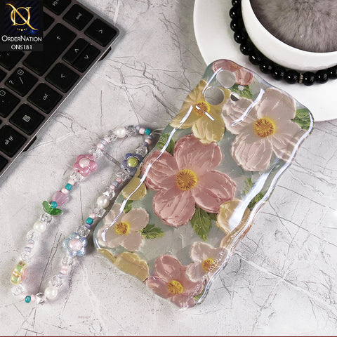 iPhone 11 Cover - Design3 - New Holographic Shine Oil Painting Flowers Design Curvy Borders Protective Case With Tussle Holder