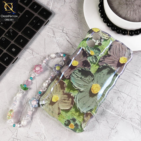 iPhone 12 Cover - Design2 - New Holographic Shine Oil Painting Flowers Design Curvy Borders Protective Case With Tussle Holder