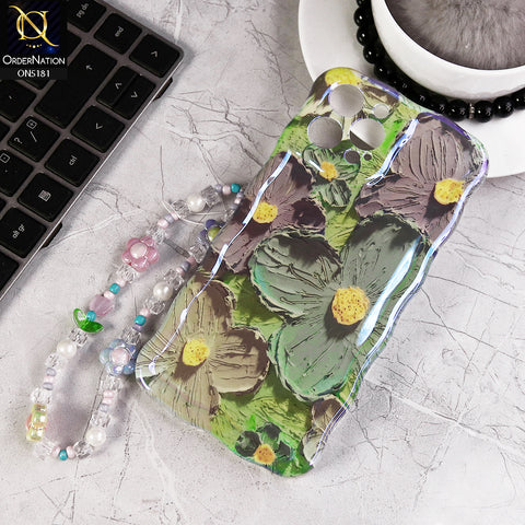 iPhone 12 Pro Max Cover - Design2 - New Holographic Shine Oil Painting Flowers Design Curvy Borders Protective Case With Tussle Holder
