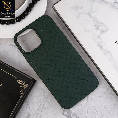 iPhone 13 Pro Max Cover - Dark Green - New Woven Design Leather Feel Soft TPU Case