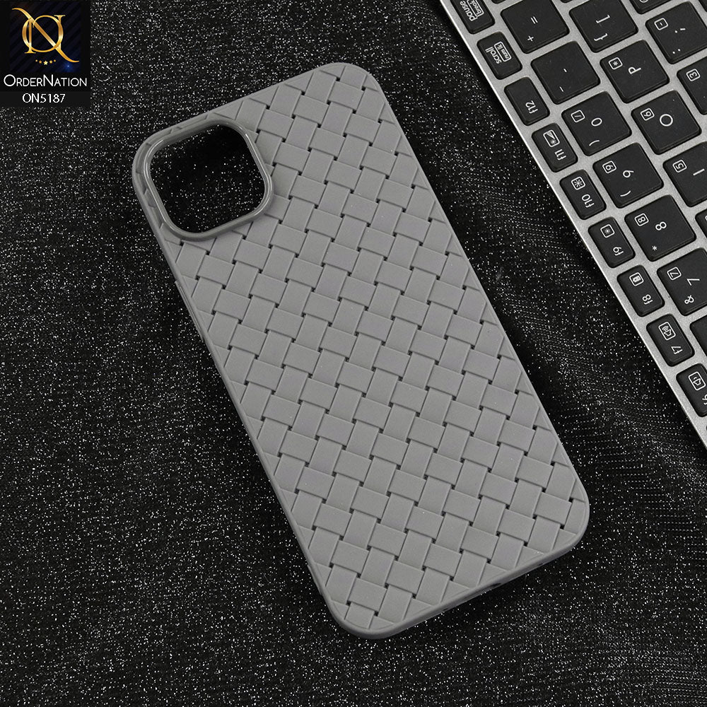 iPhone 14 Plus Cover - Gray -  New Woven Design Leather Feel Soft TPU Case
